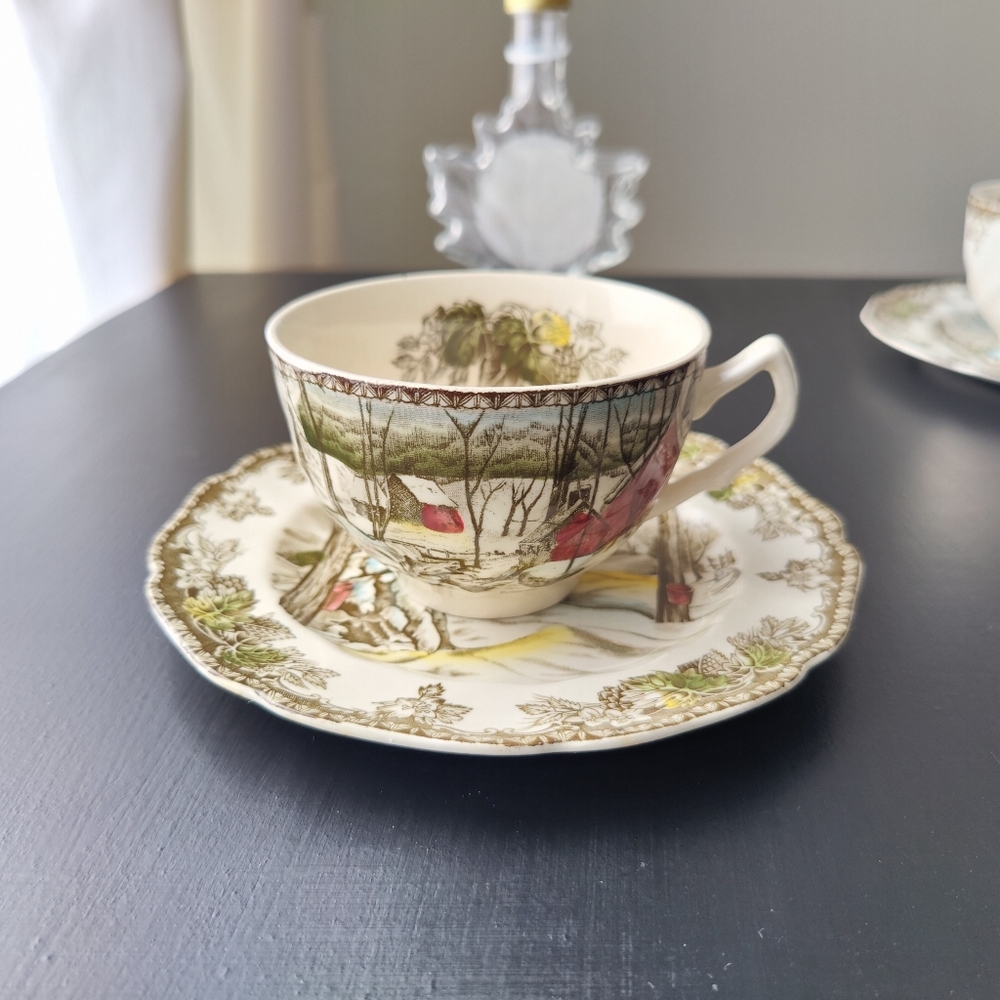 Vintage |Johnson Bros | Scenic Teacup and Saucer Set Friendly Village Series